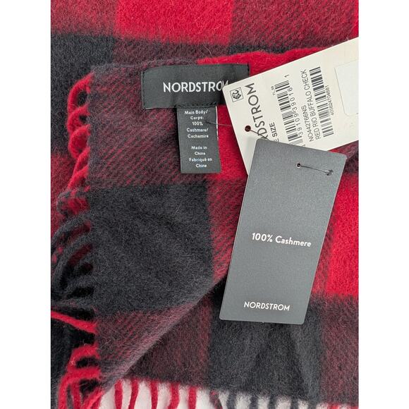 Red Black Cashmere Scarf Buffalo Plaid Check - Picture 4 of 7